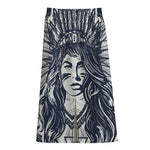 Tribal Native Indian Girl Print Cotton Front Slit Maxi Skirt