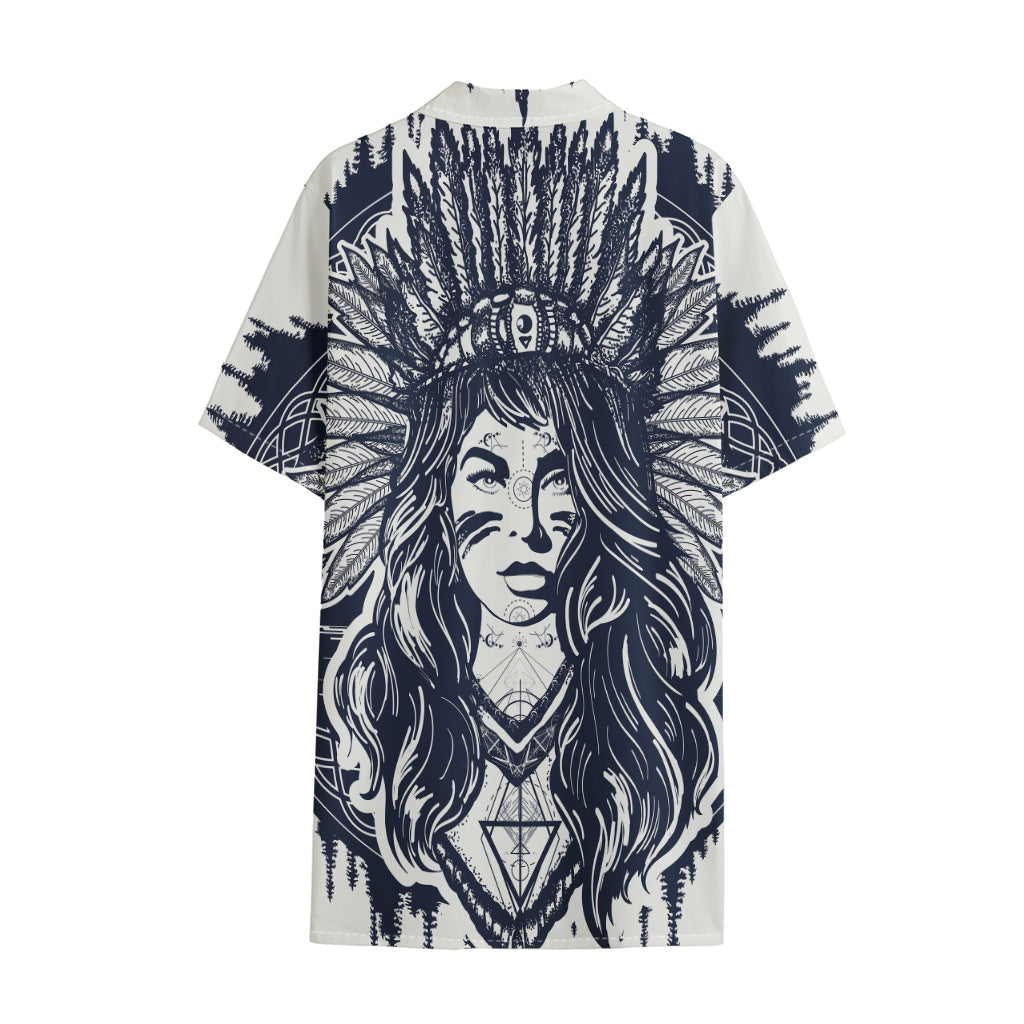 Tribal Native Indian Girl Print Cotton Hawaiian Shirt