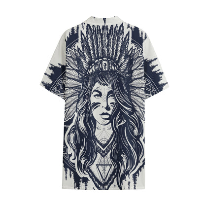 Tribal Native Indian Girl Print Cotton Hawaiian Shirt