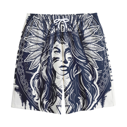 Tribal Native Indian Girl Print Cotton Shorts