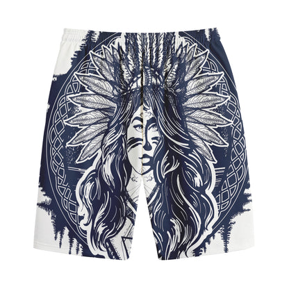 Tribal Native Indian Girl Print Cotton Shorts