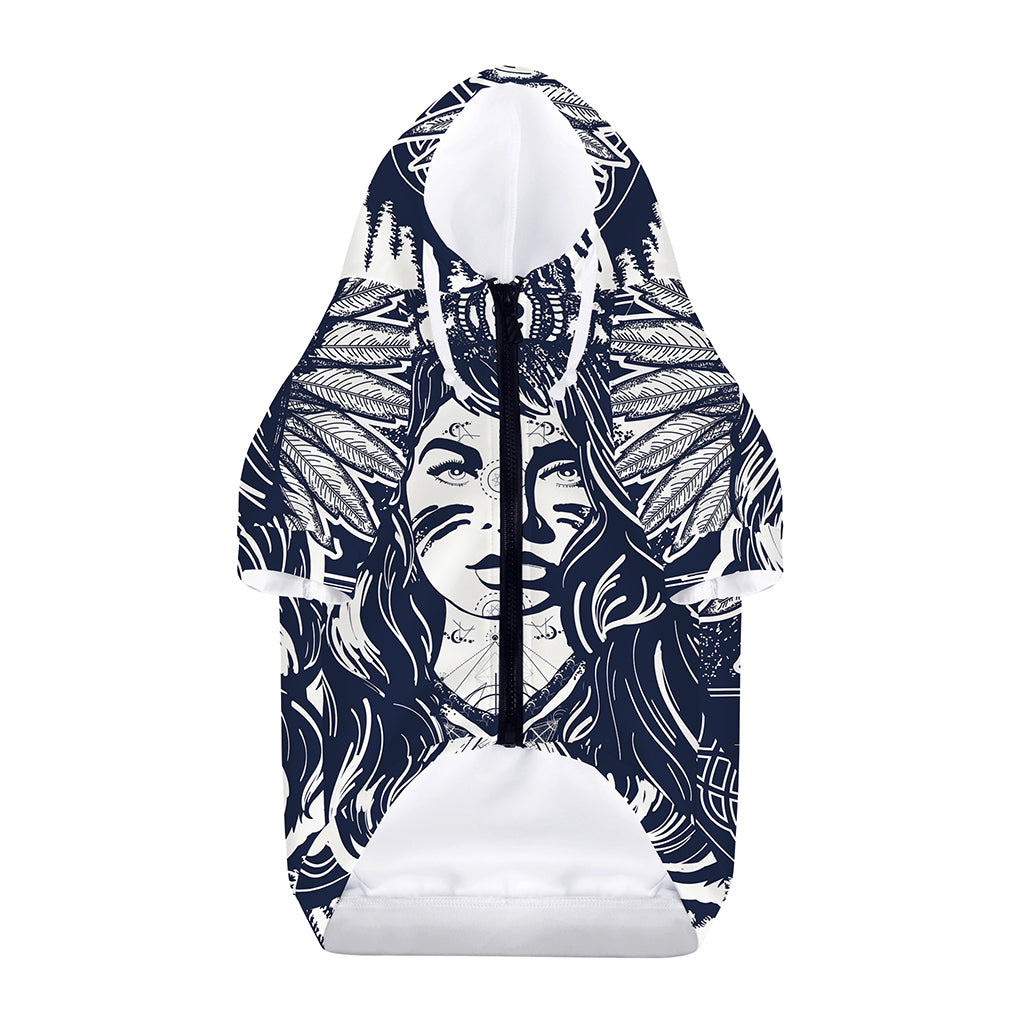 Tribal Native Indian Girl Print Dog Zip Up Hoodie