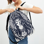 Tribal Native Indian Girl Print Drawstring Backpack