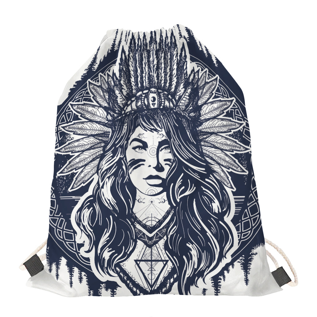 Tribal Native Indian Girl Print Drawstring Bag