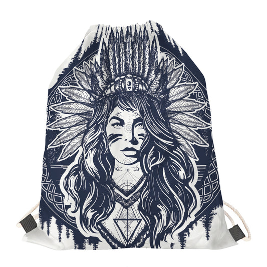 Tribal Native Indian Girl Print Drawstring Bag