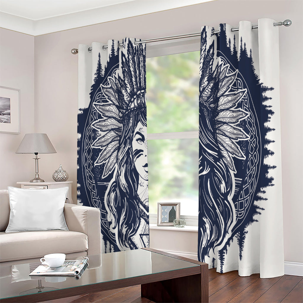 Tribal Native Indian Girl Print Extra Wide Grommet Curtains