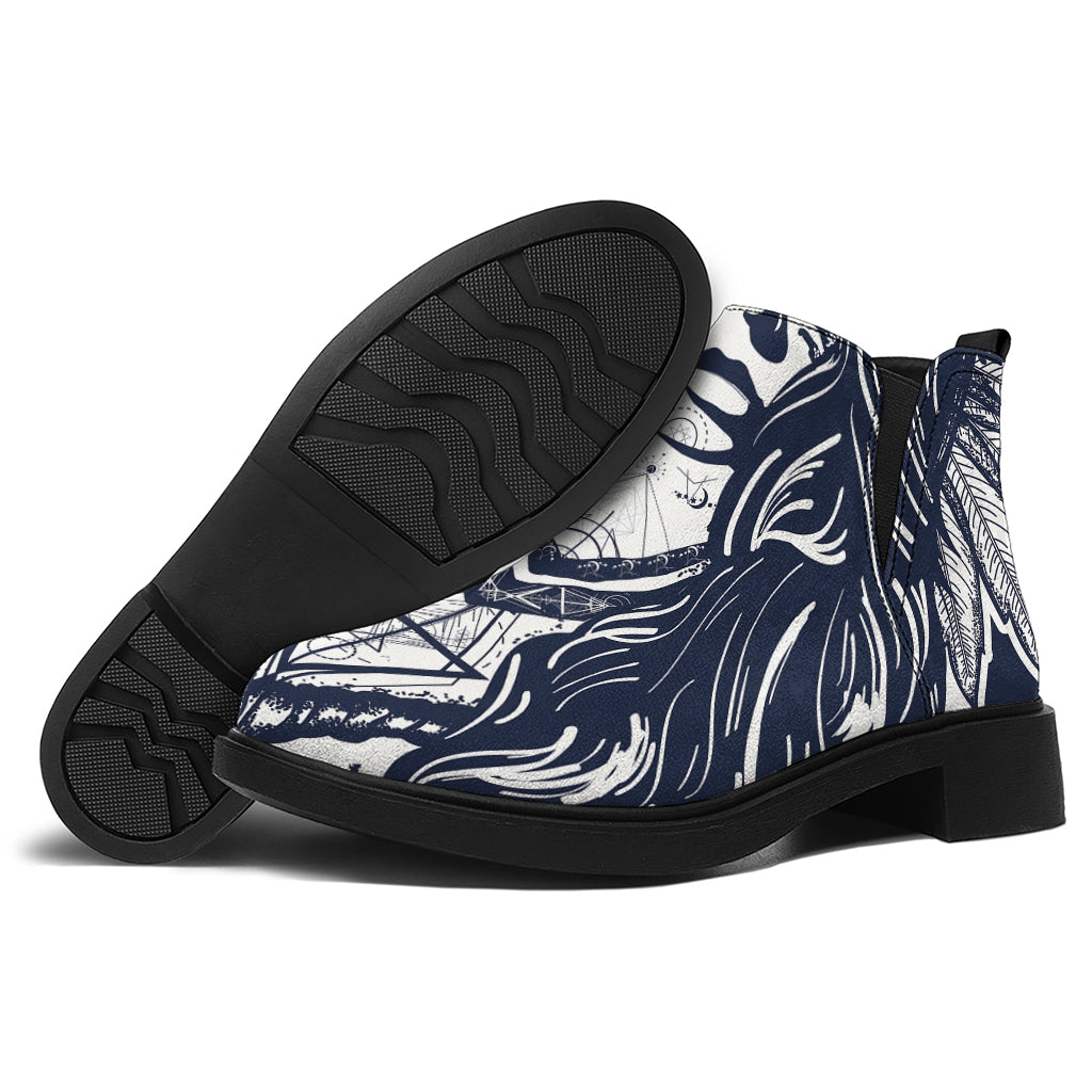 Tribal Native Indian Girl Print Flat Ankle Boots