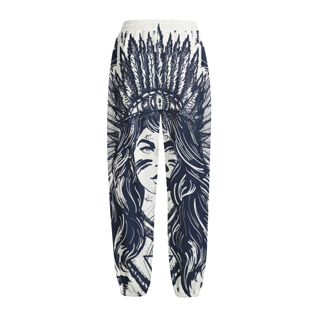 Tribal Native Indian Girl Print Fleece Lined Knit Pants