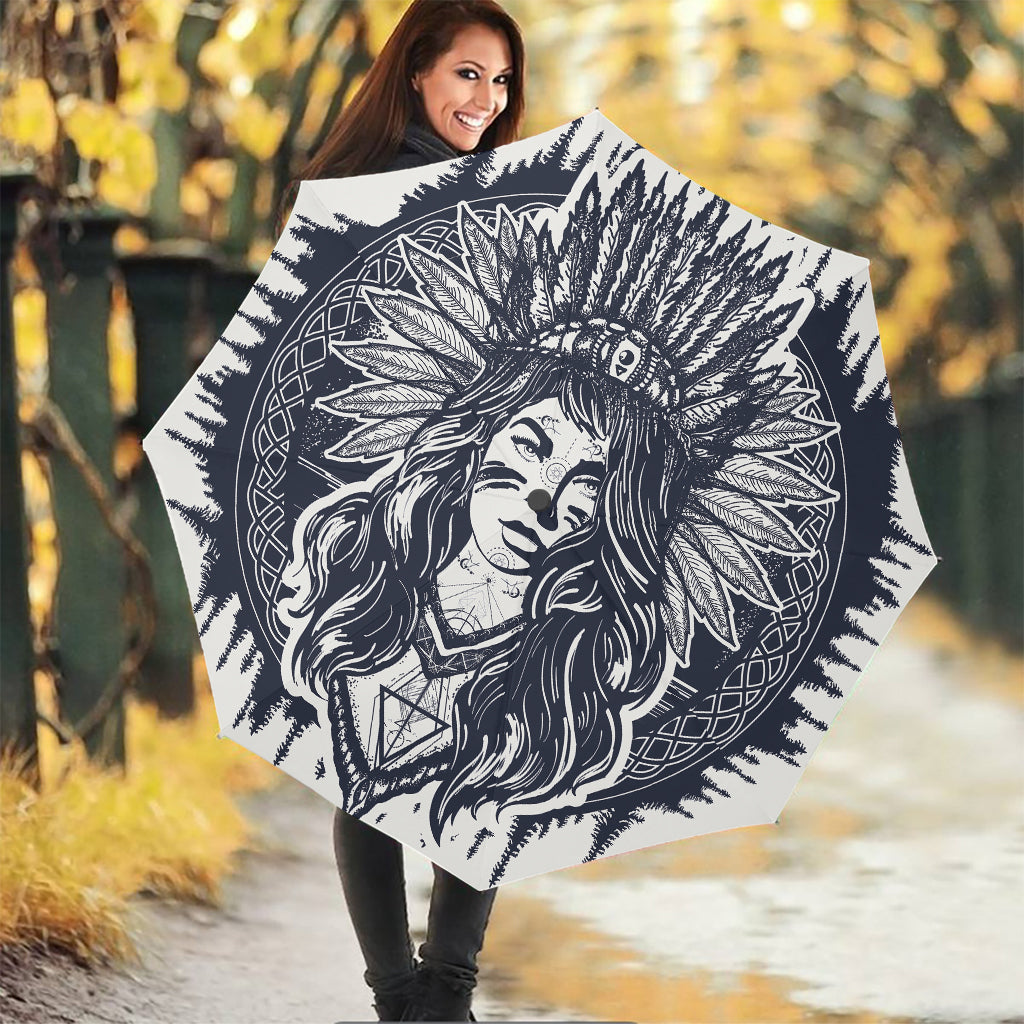 Tribal Native Indian Girl Print Foldable Umbrella