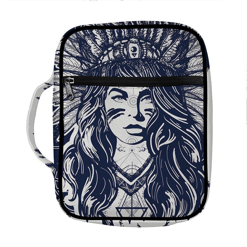 Tribal Native Indian Girl Print Front Pocket Bible Bag