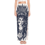 Tribal Native Indian Girl Print High Slit Maxi Skirt