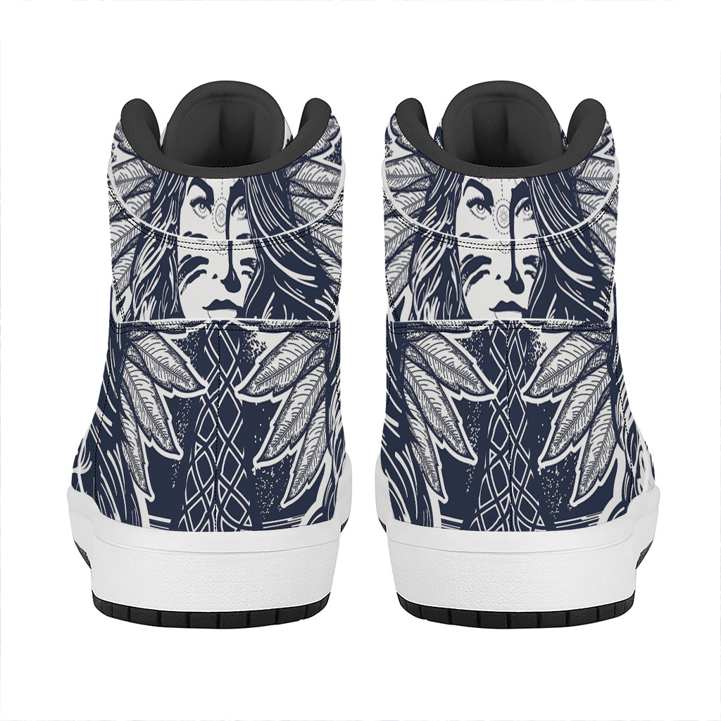 Tribal Native Indian Girl Print High Top Leather Sneakers