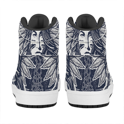 Tribal Native Indian Girl Print High Top Leather Sneakers
