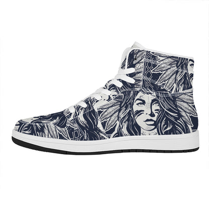 Tribal Native Indian Girl Print High Top Leather Sneakers