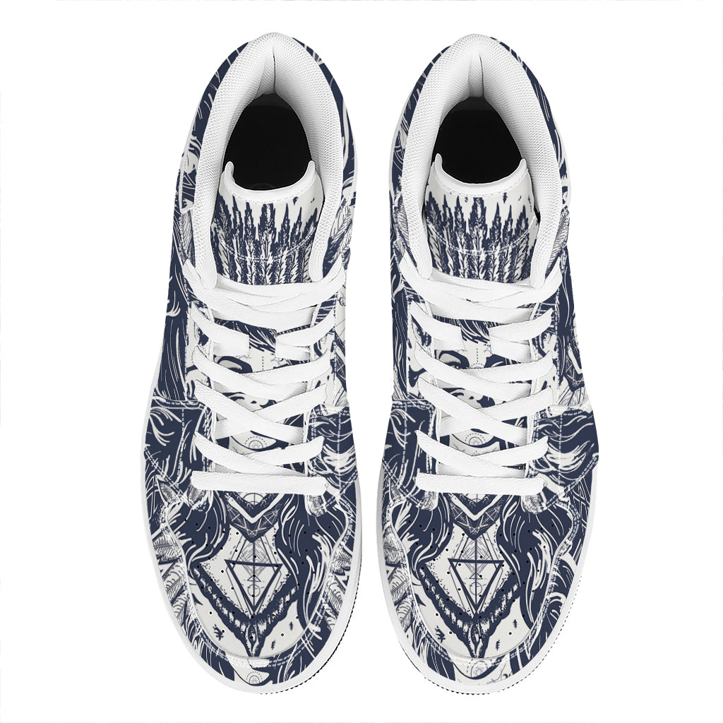 Tribal Native Indian Girl Print High Top Leather Sneakers