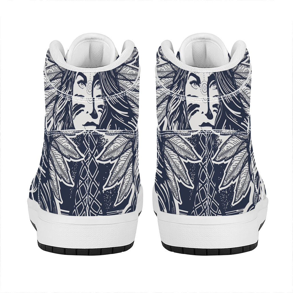 Tribal Native Indian Girl Print High Top Leather Sneakers