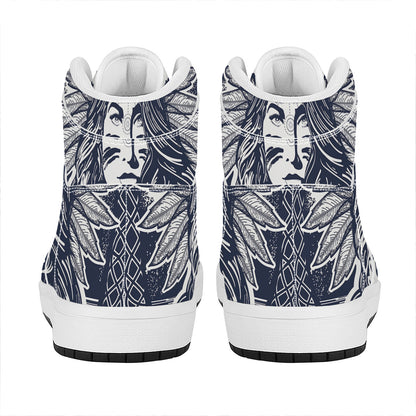 Tribal Native Indian Girl Print High Top Leather Sneakers