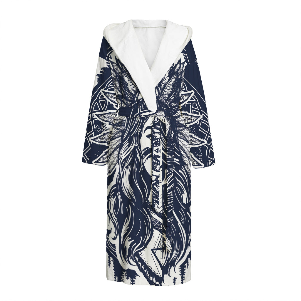 Tribal Native Indian Girl Print Hooded Bathrobe