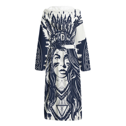 Tribal Native Indian Girl Print Hooded Bathrobe