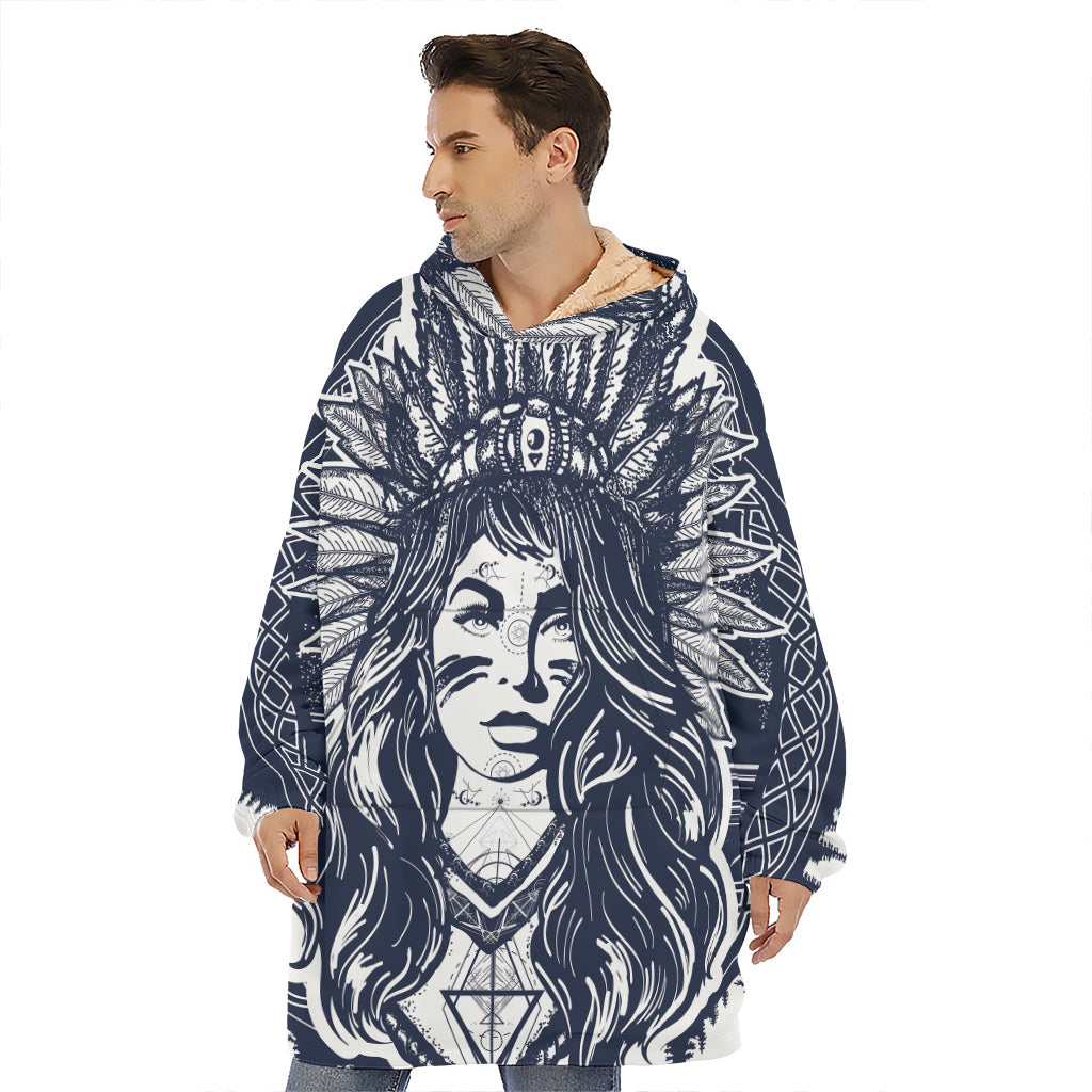 Tribal Native Indian Girl Print Hoodie Blanket