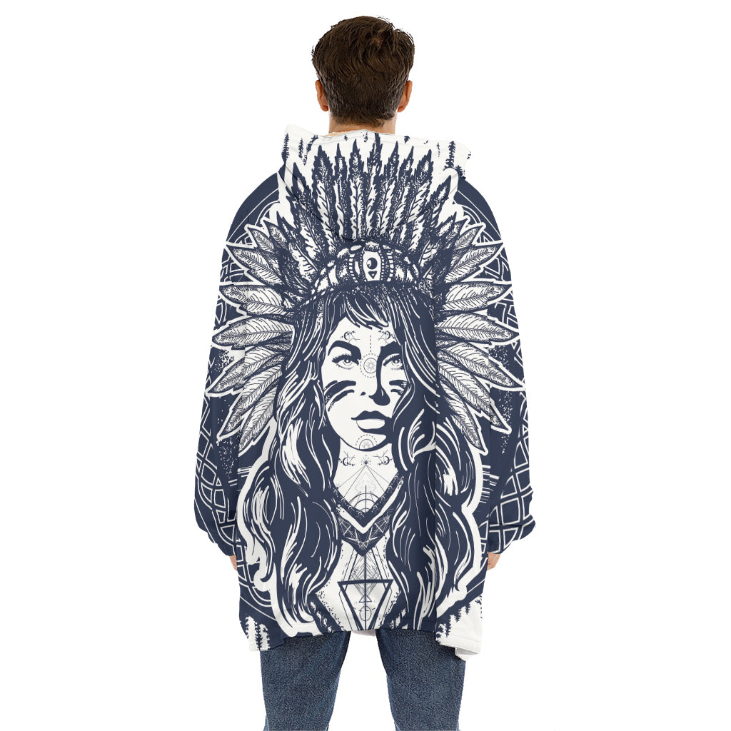 Tribal Native Indian Girl Print Hoodie Blanket