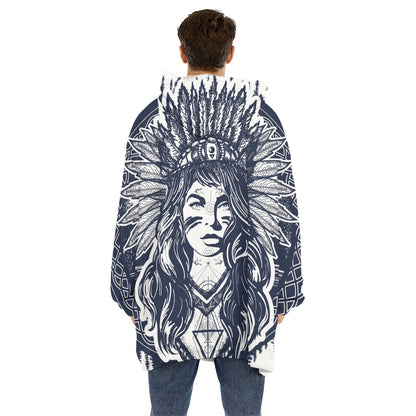 Tribal Native Indian Girl Print Hoodie Blanket