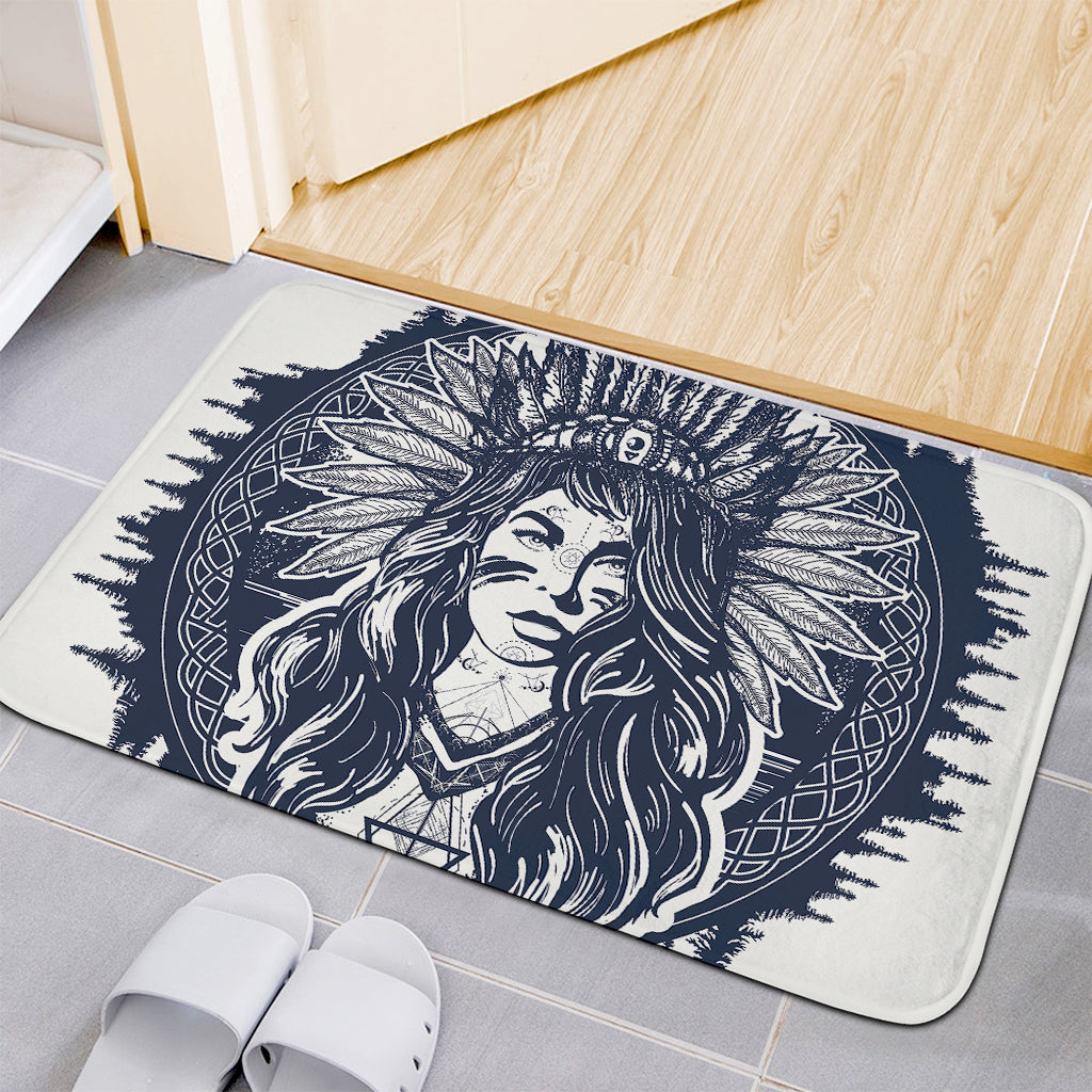 Tribal Native Indian Girl Print Indoor Door Mat