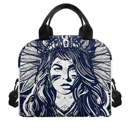 Tribal Native Indian Girl Print Insulated Lunch Bag