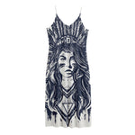 Tribal Native Indian Girl Print Jersey Midi Cami Dress