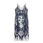 Tribal Native Indian Girl Print Jersey Midi Cami Dress
