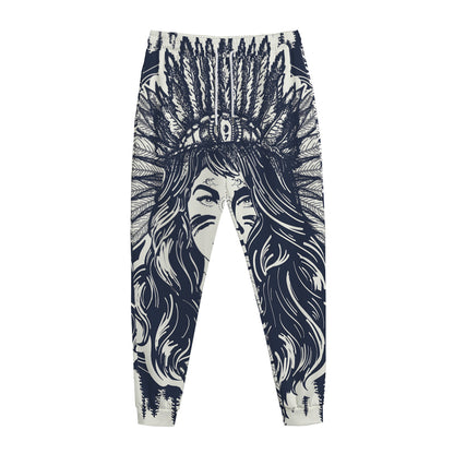 Tribal Native Indian Girl Print Jogger Pants