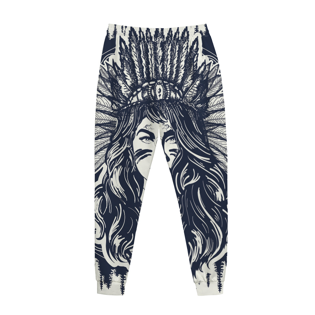 Tribal Native Indian Girl Print Jogger Pants