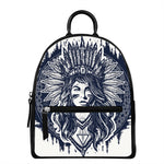 Tribal Native Indian Girl Print Leather Backpack