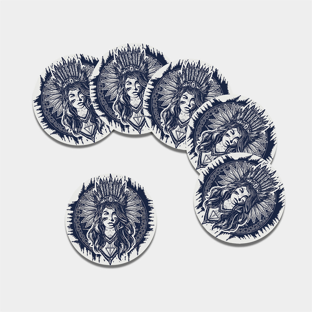 Tribal Native Indian Girl Print Leather Coaster Set
