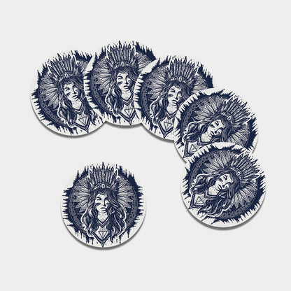 Tribal Native Indian Girl Print Leather Coaster Set