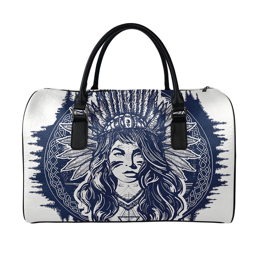 Tribal Native Indian Girl Print Leather Duffle Bag