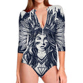 Tribal Native Indian Girl Print Long Sleeve Swimsuit