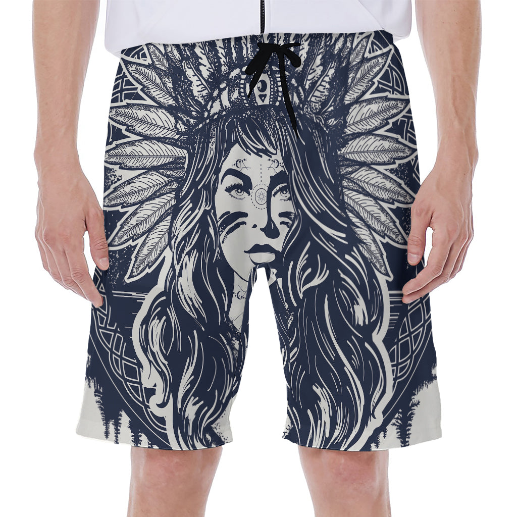 Tribal Native Indian Girl Print Men's Beach Shorts