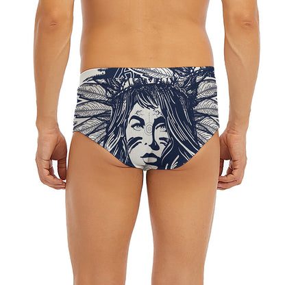 Tribal Native Indian Girl Print Men's Briefs