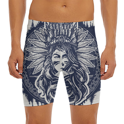 Tribal Native Indian Girl Print Men's Long Boxer Briefs
