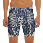 Tribal Native Indian Girl Print Men's Long Boxer Briefs
