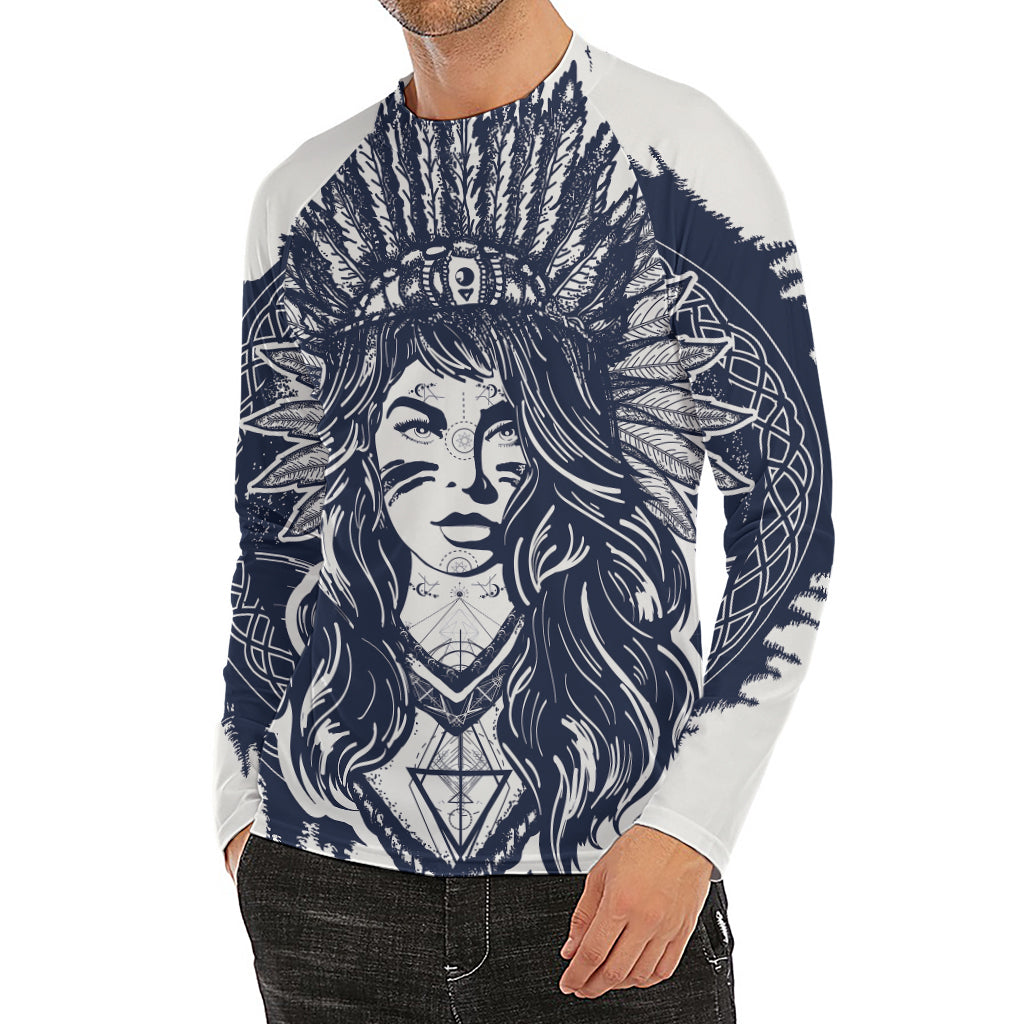 Tribal Native Indian Girl Print Men's Long Sleeve Rash Guard