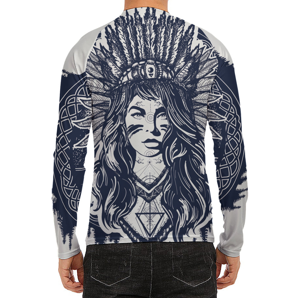 Tribal Native Indian Girl Print Men's Long Sleeve Rash Guard
