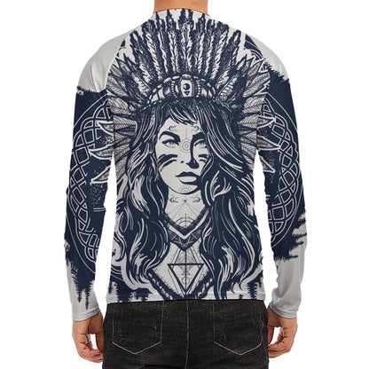Tribal Native Indian Girl Print Men's Long Sleeve Rash Guard