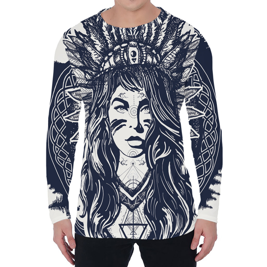 Tribal Native Indian Girl Print Men's Long Sleeve T-Shirt