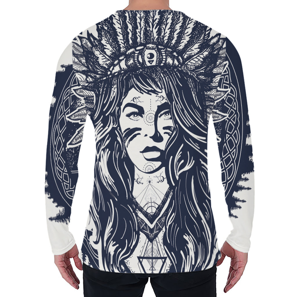 Tribal Native Indian Girl Print Men's Long Sleeve T-Shirt