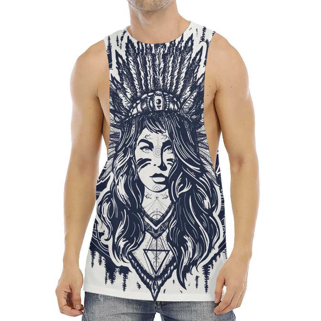 Tribal Native Indian Girl Print Men's Muscle Tank Top