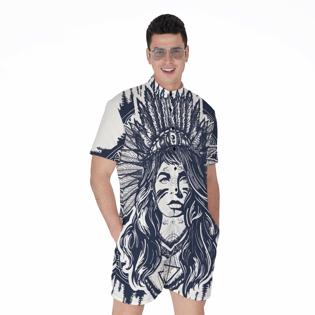 Tribal Native Indian Girl Print Men's Rompers