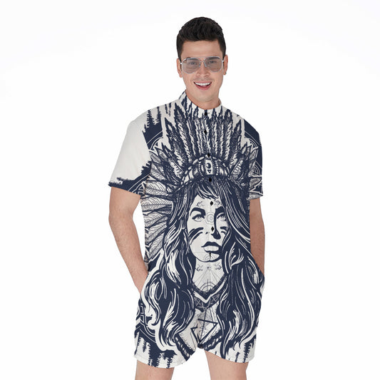 Tribal Native Indian Girl Print Men's Rompers
