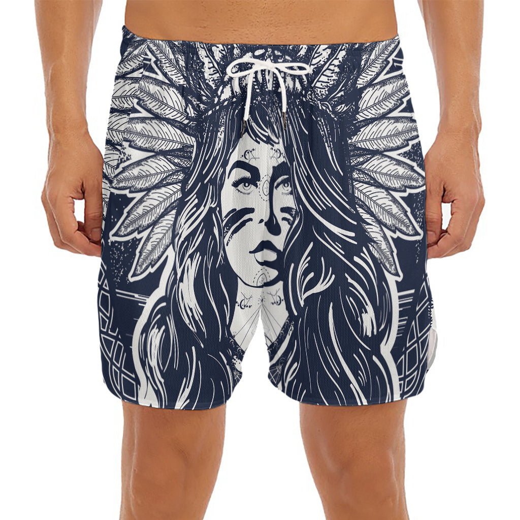 Tribal Native Indian Girl Print Men's Split Running Shorts